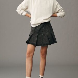 Anthropologie Pilcro Black Denim Pleated Skirt